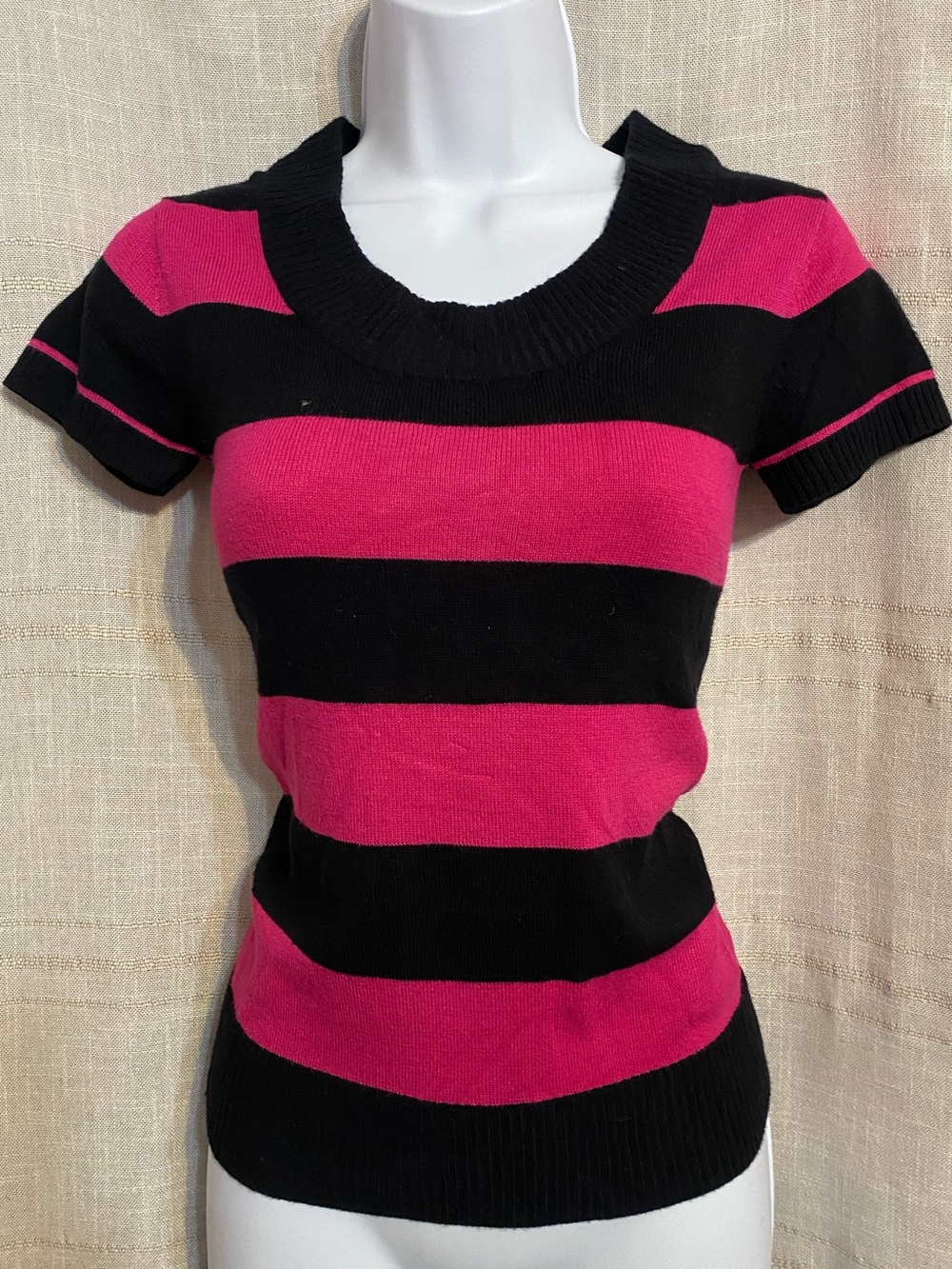 Vintage Derek Heart Pink Black Striped Short Sleeve Knit Sweater Top S Y2K Mall